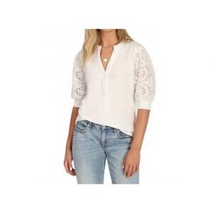 NEW JOY JOY lace sleeve knit top in white